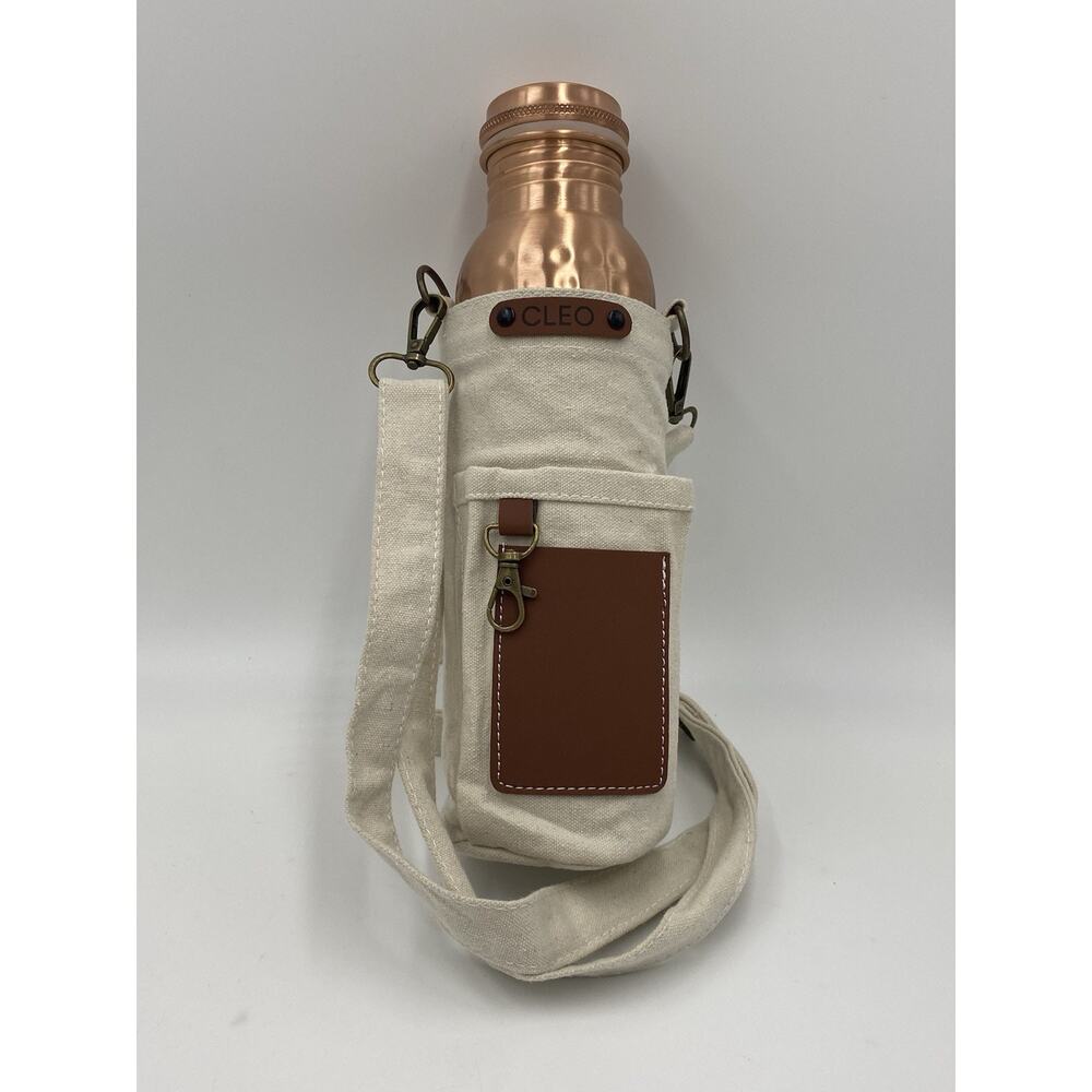 CLEO HOME Copper Water Bottle Ayurvedic Canvas Carrying Bag Holder Set Box - Picture 2 of 9